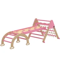 AIYAPLAY Triangle d'escalade enfants 8 en 1 avec rampe double face, arc d'escalade en bois avec toboggan & échelle, rose(m-12)