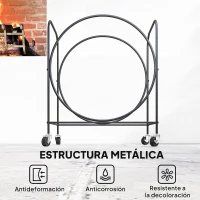 Outsunny Leñero Exterior Metálico de Chimenea Soporte para Leña con Ruedas para Interior y Exterior 51x30x60 cm Negro(m-6)