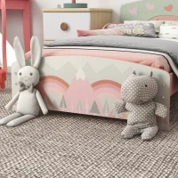 ZONEKIZ Lit pour enfant 3-6 ans avec barrières de sécurité et motifs dim. 77 x 143 x 60 cm sommier à lattes inclus - rose(m-8)