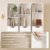 HOMCOM Boekenkast met 2 lades, smalle boekenkast met 3 open schappen, voor kantoor of slaapkamer, 30x24x158 cm, wit(m-6)