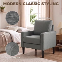 HOMCOM Accent Chair, Removable Pillow Linen Armchair with Comfy Spring Cushion for Living Room, Bedroom, Study, Dark Grey(m-6)