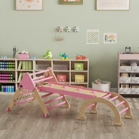 AIYAPLAY Triangle d'escalade enfants 8 en 1 avec rampe double face, arc d'escalade en bois avec toboggan & échelle, rose(m-9)