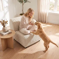 HOMCOM Fauteuil de salon pivotant 360°, canapé 1 place rembourré en chenille avec assise extra-large, rembourrage épais, beige(m-9)