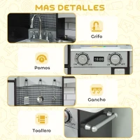 AIYAPLAY Cocina de Juguete de Madera con Sonido Accesorios de Acero Inoxidable para Niños a Partir de 3 Años Marrón Oscuro(m-7)