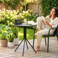 Outsunny Beistelltisch Garten Ø60 x 71 cm wetterfester Gartentisch mit Fußpolster, Rund Stahl 30kg belastbar(m-8)