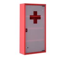 HOMCOM Armoire à Pharmacie 3 étagères 4 Niveaux verrouillable Porte Verre trempé dépoli Logo Croix 30L x 12l x 60H cm Acier Rouge(m-12)