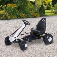 HOMCOM Vélo et véhicule pour enfants kart à pédales siège réglable frein manuel roues AR plastique acier noir blanc(m-10)