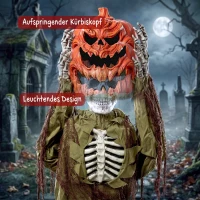 HOMCOM Geanimeerd pop-up pompoen-skelet, 173 cm, griezelige Halloween-decoratie met licht, geluid- en aanraakactivatie(m-6)