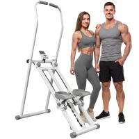 SPORTNOW Stepper d'Escalier Pliable, 3 Niveaux de Résistance, Hauteur Réglable, Écran LCD, Charge 150 kg, 90x50x133cm, Blanc(m-19)