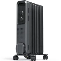HOMCOM 2000W Oil Filled Radiator, 9 Fin, Portable Electric Heater with 3 Heat Settings, Safety Cut-Off and Wheels, Grey(m-1)
