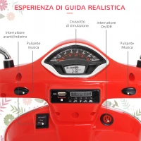 HOMCOM Moto Elettrica per Bambini Design Vespa, Batteria 6V con Suoni e Luci, Età 3-6 Anni, Rosso(m-3)