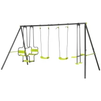 Outsunny Metal Garden Swing Set with Double Swings, Glider, Swing Seats - Green(m-1)