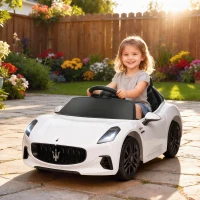 AIYAPLAY Macchina per Bambini 12V Maserati Gran Turismo Folgore con Telecomando, Età 3-5 Anni, Bianco(m-2)