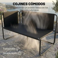 Outsunny Conjunto Jardín Exterior de 4 Piezas con 2 Sofás 2 Plazas 2 Mesas de Vidrio Cojines Fundas Extraíbles y Bolsillos Gris(m-7)
