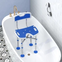 HOMCOM Silla Ducha Personas Mayores Antideslizante con Respaldo Altura Ajustable Soporte para Alcachofa Carga 150 kg Azul(m-9)