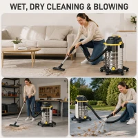 HOMCOM 1400W Vacuum Cleaner, 3-in-1 Wet and Dry Vacuum Cleaner with Blowing Mode and 30L Stainless Steel Tank, Yellow(m-4)