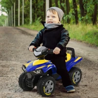 HOMCOM Quad Correpasillos con Licencia GOODYEAR para Niños Mayores de 18-36 Meses Coche Cuatrimoto con Funciones de Luces Bocina y Espacio Secreto de Almacenaje 60x31x42 cm Azul(m-10)
