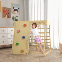 HOMCOM Ensemble d'escalade 5 en 1 avec balançoire mur d'escalade corde et grimpe en bois barres de singe pour enfants(m-2)