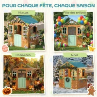 AIYAPLAY Cabane enfant extérieur en bois, maison enfant extérieure, porte-pots, tableau noir, jeu de lancer 4 balles, multicolore(m-9)