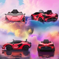 HOMCOM Masina electrica pentru copii 12V Lamborghini cu faruri si muzica, telecomanda si viteza 3-8 km/h, 108x62x40cm, Rosie(m-9)