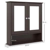 kleankin Armario de Baño con Espejo Armario de Pared con 2 Puertas Estante Abierto Estante Ajustable 56x13x58cm Marrón Oscuro(m-3)