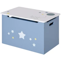 HOMCOM Kids Wooden Toy Box Children Storage Chest Organiser Side Handle Safety Hinge Play Room Furniture Blue(m-10)