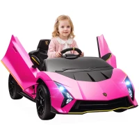 AIYAPLAY Mașină Electrică pentru Copii 3-6 Ani 12V Lamborghini Autentica, 2 Motoare, Uși Tip Foarfecă, Suspensii, Roz(m-12)