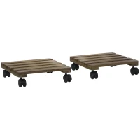 Outsunny Pack de 2 Plataformas con Ruedas de Madera Soportes para Plantas Macetas Exterior Interior Carga 50 kg Marrón Oscuro(m-11)