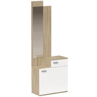 HOMCOM Recibidor de Entrada con Espejo Zapatero Abatible Cajón Mesa Pequeña 61x30x170 cm Blanco(m-1)