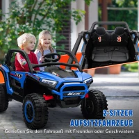 AIYAPLAY Elektrische Kinderauto 24V UTV met 2,4 GHz afstandsbediening, 4 motoren, kinderwagen met claxon, muziek, koplampen, elektrisch voertuig voor kinderen van 3-8 jaar, blauw(m-4)