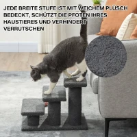 PawHut Katzentreppe 3 Stufen Tiertreppe Treppe für Katze Haustiertreppe 45 x 35 x 34 cm Dunkelgrau(m-4)