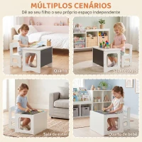 AIYAPLAY Mesa Infantil com Cadeira Tampo Reversível Mesa e Cadeira Infantil com Lousa para Desenho Crianças 3-6 Anos Branco(m-7)