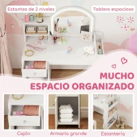 AIYAPLAY Tocador de Maquillaje Niña Tocador Infantil con Taburete y Espejo con Luces LED 1 Cajón Armario y 5 Estantes Blanco(m-6)