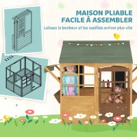 AIYAPLAY Cabane enfant extérieur pliable avec porte, fenêtres, stations de service, auvents de pluie, tableaux noirs, jaune(m-5)