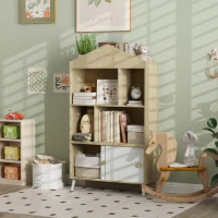 AIYAPLAY Librería Infantil con 4 Compartimentos Estantes Abiertos y Armario 80x30x140,5 cm Blanco y Natural(m-10)