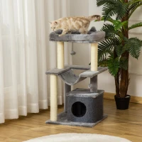 PawHut Arbre à chat avec griffoir, en tissu peluche, tour de jeux pour chat, lit, niche, hamac, plateforme 48 x 48 x 90 cm gris(m-14)