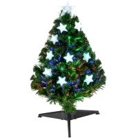 HOMCOM Albero di Natale a Fibre Ottiche 90cm Albero di Natale Artificiale con 12 Luci LED di 3 Colori e Rami in Plastica(m-1)