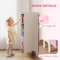 AIYAPLAY Boekenrek voor kinderen, 2 schappen, 2 kasten, vrijstaand, kantelbeveiliging, antislipvoetjes, MDF, Roze+Wit(m-7)