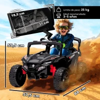 AIYAPLAY Coche Eléctrico para Niños 12V con 2 Motores Control Remoto 2,4G Suspensión Trasera Faros Música Negro(m-3)