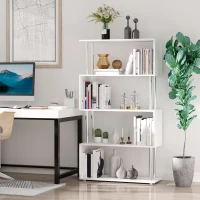 HOMCOM Librería en Forma S Estantería para Libros de 4 Niveles Mueble Estantería para Salón Oficina Estudio 80x30x145 cm Blanco(m-10)