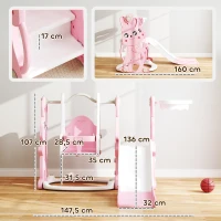 AIYAPLAY Toboggan et balançoire pour enfants 4 en 1 avec panier de basket, toboggan, balançoire, 147,5x160x107cm, rose(m-3)