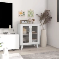 HOMCOM Aparador de 2 Puertas Aparador de Salón con 2 Estantes Puertas Transparentes para Cocina Entrada Blanco 61x35x75 cm(m-2)