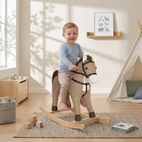 AIYAPLAY Caballo Balancín con Sonidos y Asas de Seguridad Base de Madera para Niños de 12 a 36 Meses Marrón Oscuro(m-15)
