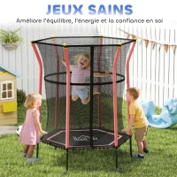 HOMCOM Trampoline pour enfant 1,22 x 1,11 x 1,9 m filet de sécurité porte zippée 6 poteaux rembourrés inclus rouge noir(m-8)