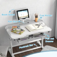 AIYAPLAY Height Adjustable Kids Desk and Chair Set, School Study Writing, Reading Table Chair Set w/ Tilted Desktop, Grey(m-7)