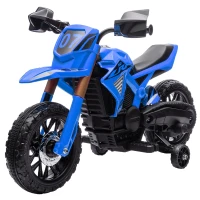 AIYAPLAY Moto cross électrique pour enfants 3-8 ans, batterie 6 V, 2 moteurs, klaxon et roues d'entraînement, charge 30KG, bleu(m-12)