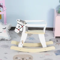 HOMCOM Cavallo a Dondolo Classico in Legno per Bambini 1-3 Anni con Bordo, Maniglie e Poggiapiedi, 68x26.5x48cm, Bianco(m-2)