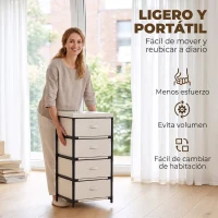 HOMCOM Cómoda para Dormitorio con 4 Cajones de Tela Marco de Acero Cajonera para Salón Oficina Vestidor Beige(m-7)