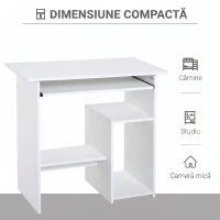HomCom birou ergonomic, 80x45x75cm, PAL/metal, alb | AOSOM RO(m-5)
