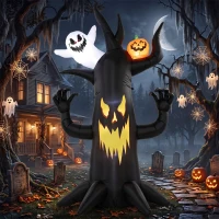 Outsunny 8 FT Halloween Inflatable Spooky Tree, Blow Up Decoration with Ghost and Pumpkin for Garden Indoor Outdoor Decor(m-7)